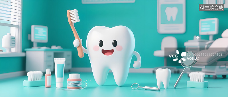 【AI数字艺术】拟人化的洁白牙齿——全国爱牙日健康宣传海报插画图片素材