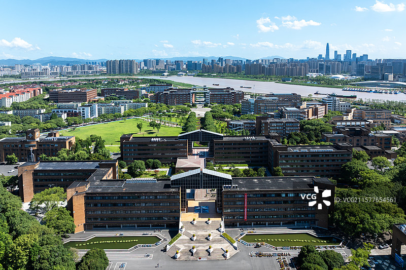 宁波大学校园景色航拍图片素材