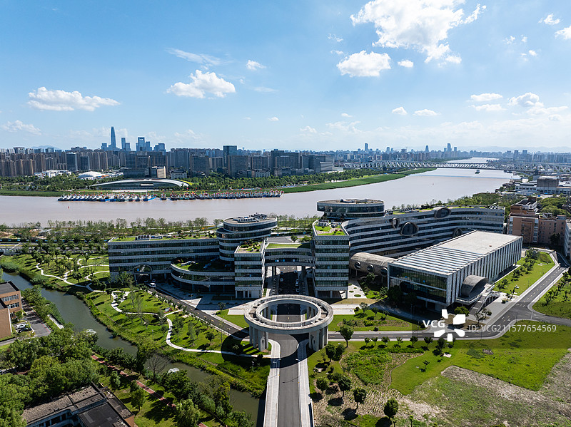 宁波大学校园景色航拍图片素材