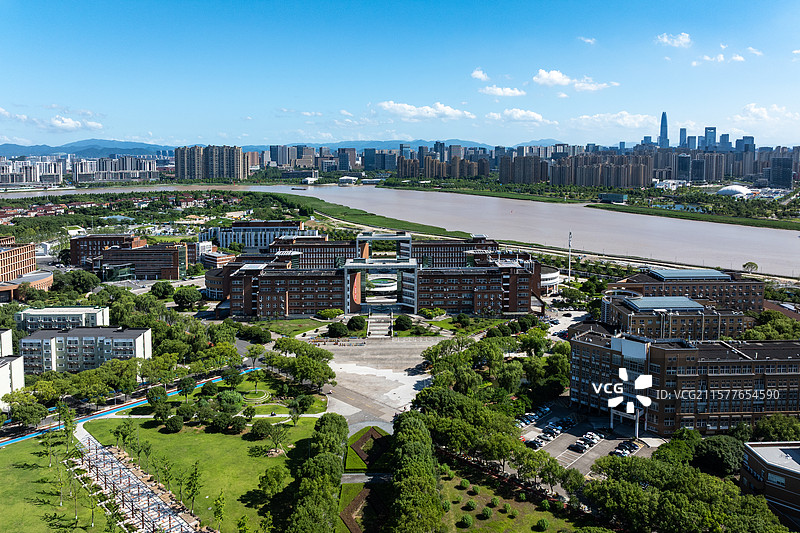 宁波大学校园景色航拍图片素材