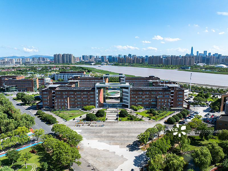 宁波大学校园景色航拍图片素材