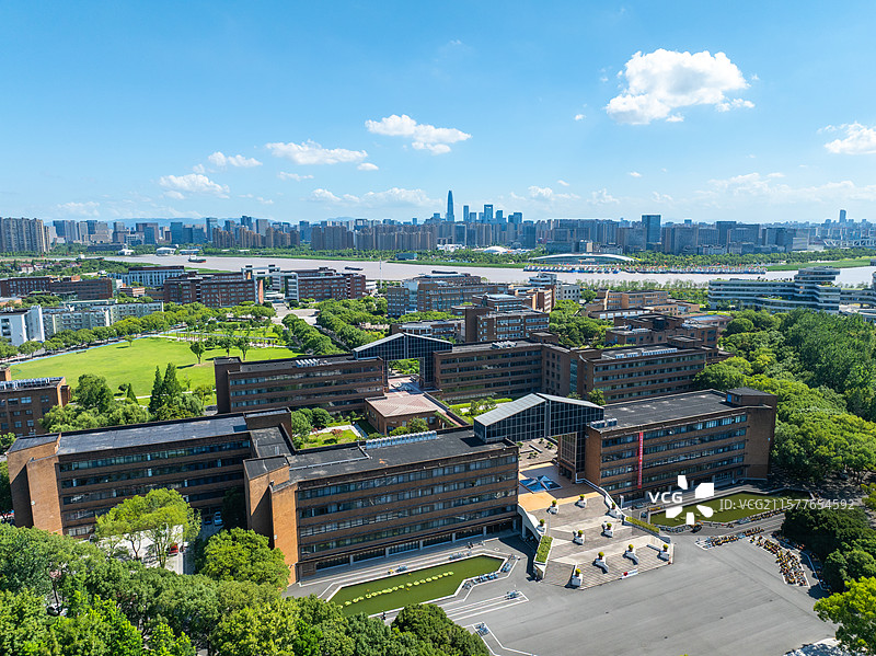 宁波大学校园景色航拍图片素材