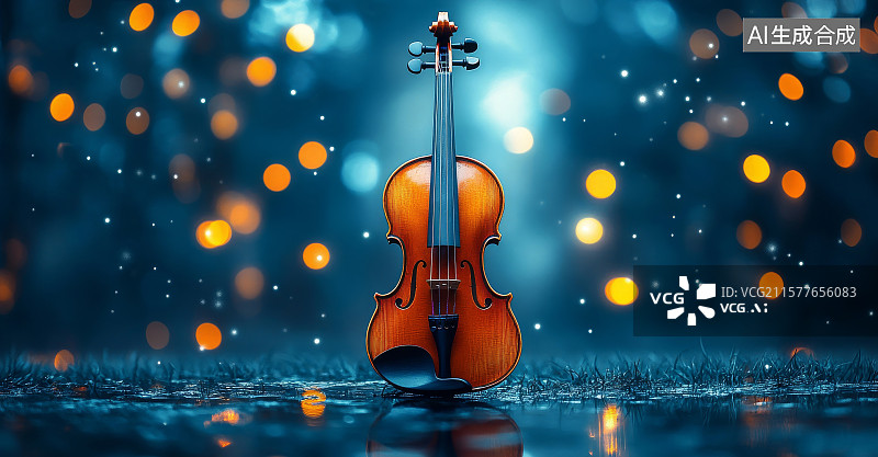 【AI数字艺术】前景小提琴背景光斑画面图片素材