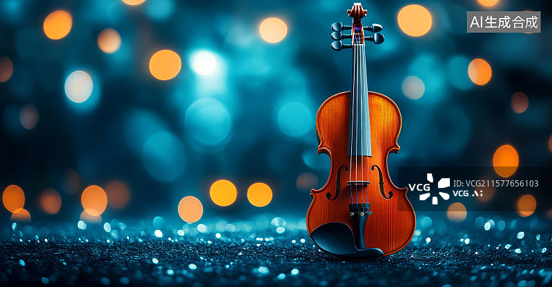 【AI数字艺术】前景小提琴背景光斑画面图片素材