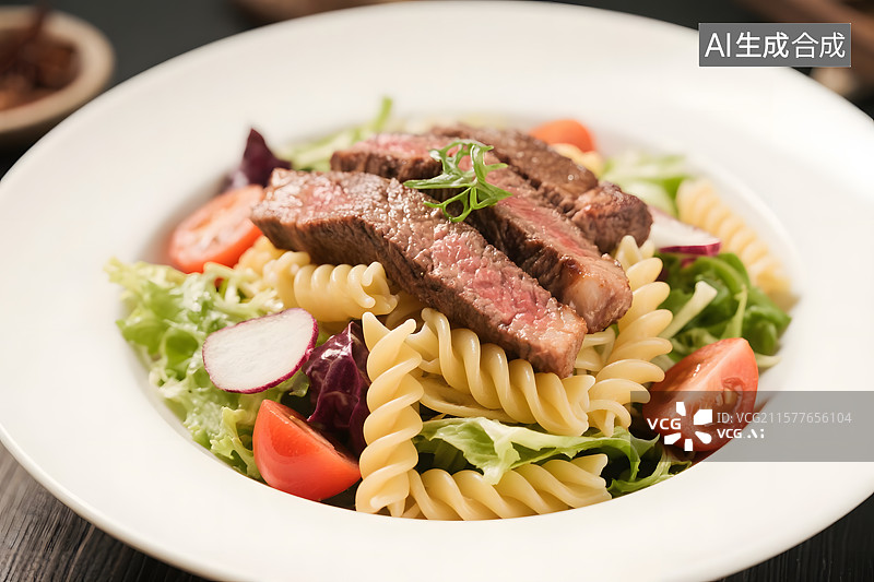 【AI数字艺术】意式风情牛肉意面沙拉图片素材