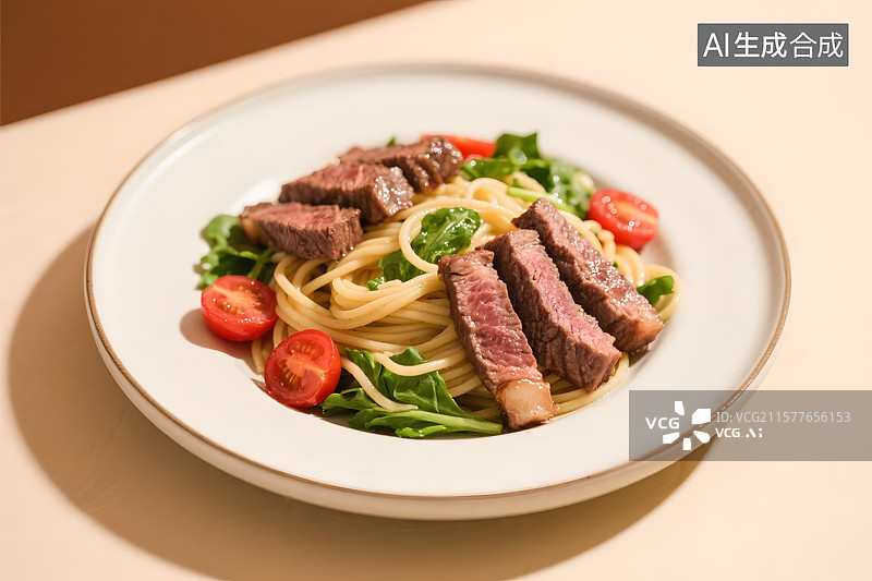 【AI数字艺术】意式风情牛肉意面沙拉图片素材