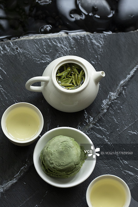 仙芝竹尖茶和中式糕点抹茶酥图片素材