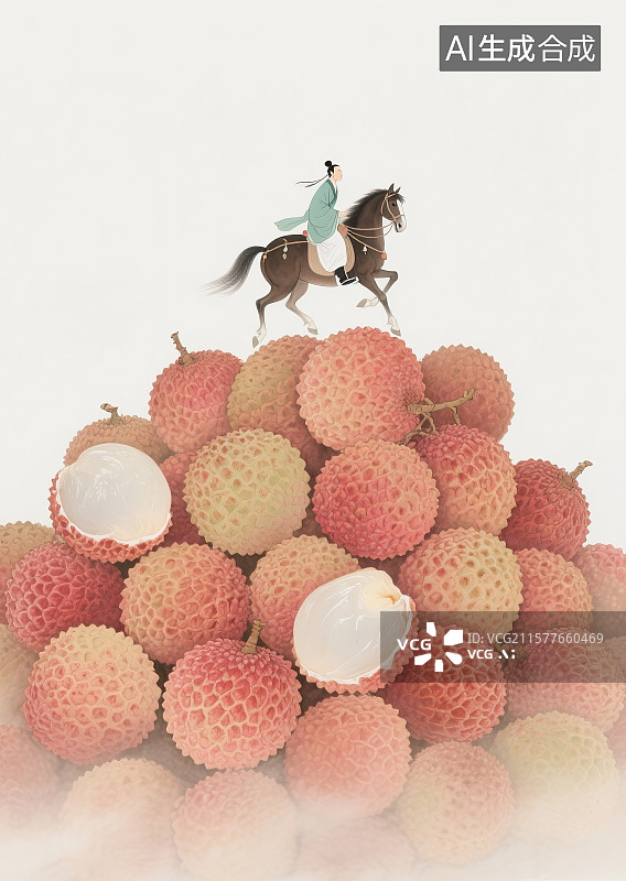 【AI数字艺术】夏天的新鲜荔枝插画背景图片素材