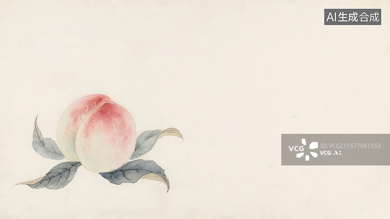 【AI数字艺术】水墨画桃子水蜜桃左下图片素材