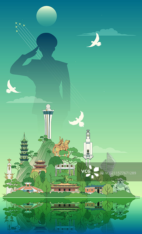 泉州建军建党节国庆矢量描边插画图片素材