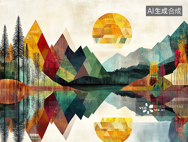 【AI数字艺术】湖景故事插图场景插画图片素材