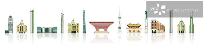 上海城市描边矢量建筑插画图片素材