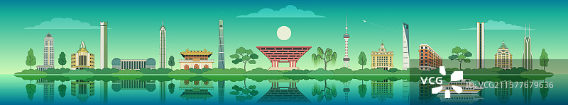 上海城市描边矢量建筑插画图片素材