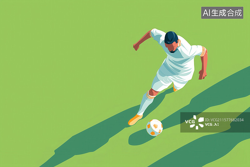 【AI数字艺术】绿茵场带球突破的足球运动员卡通立体背景插画图片素材