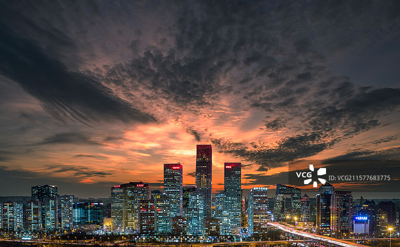 北京CBD中央商务区航拍鸟瞰夜景高清全景图图片素材