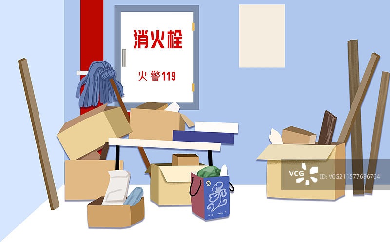 消防栓消火栓下面堆满杂物违法消防法规图片素材