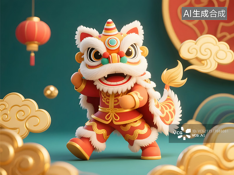 【AI数字艺术】春节舞狮主题醒狮特写插图图片素材