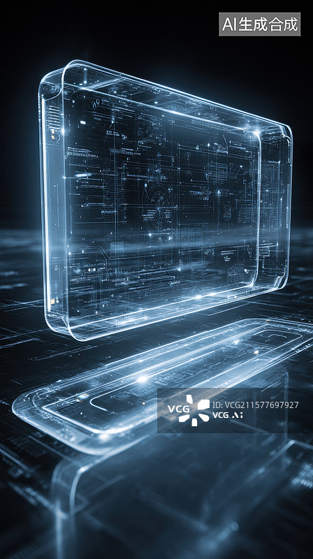 【AI数字艺术】未来科技设备的全息投影图片素材