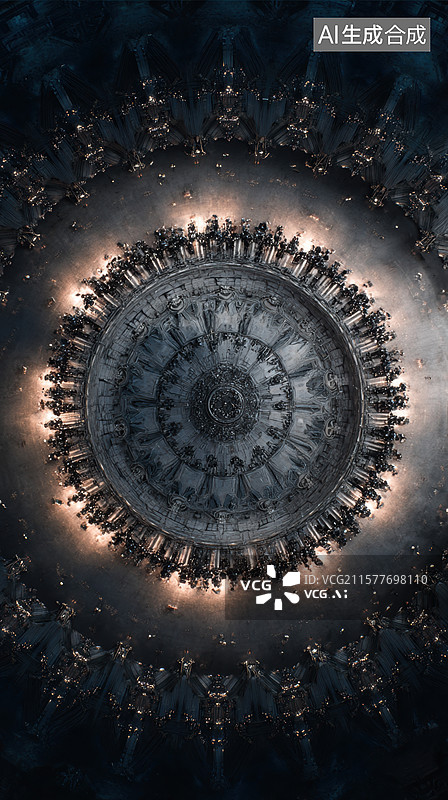 【AI数字艺术】圆形仪式场景，众人环绕中央图案图片素材