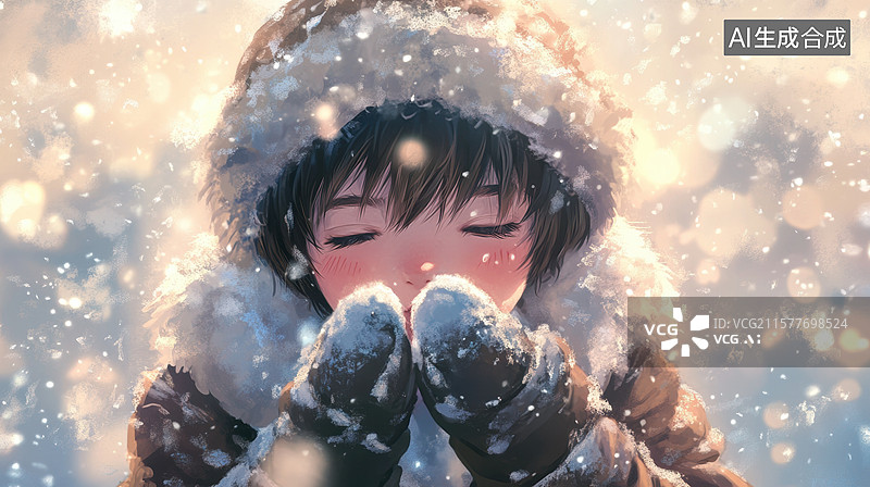 【AI数字艺术】雪中温暖的双手图片素材