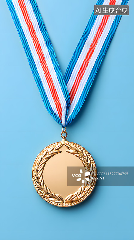 【AI数字艺术】蓝底金质奖章图片素材