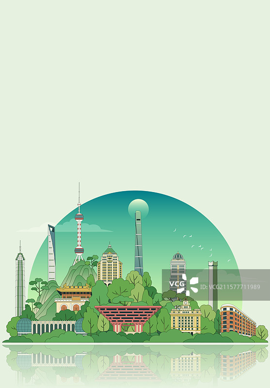 上海城市描边矢量建筑插画图片素材