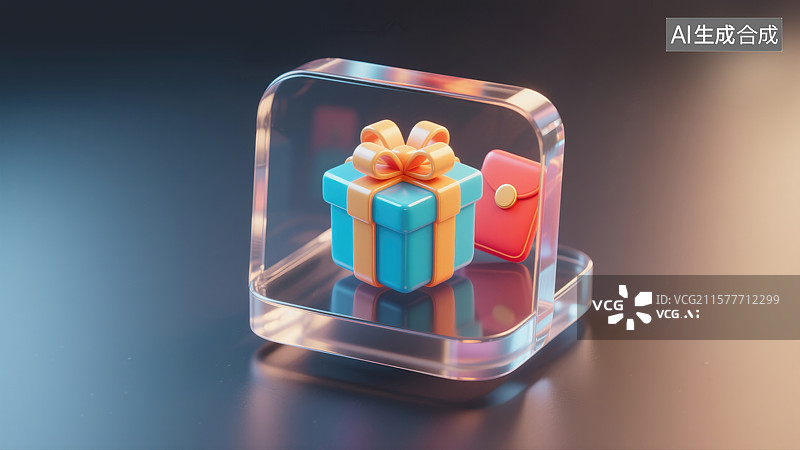 【AI数字艺术】创意抽象商业背景生活图标代金券红包礼盒爱心红色透明玻璃效果金融科技购物节双十一设计元素图片素材