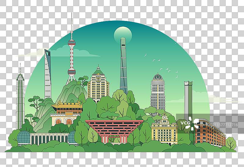 上海城市描边矢量建筑插画图片素材