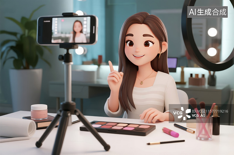 【AI数字艺术】美妆美女主播带货直播图片素材