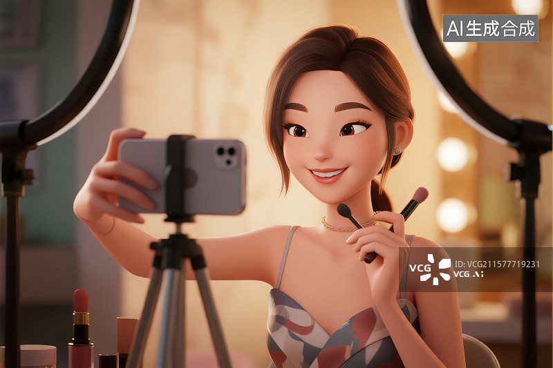 【AI数字艺术】美妆美女主播带货直播图片素材