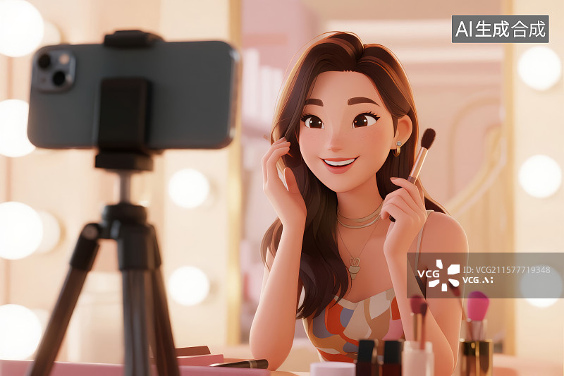 【AI数字艺术】美妆美女主播带货直播图片素材