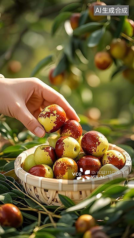 【AI数字艺术】篮子里装满冬枣手盆冬枣图图片素材
