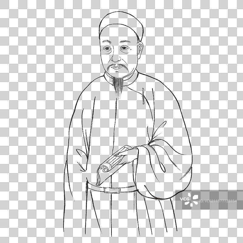手绘水墨古风名人像孙髯线稿免抠元素图片素材