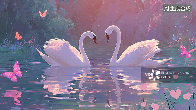 【AI数字艺术】温馨天鹅伴侣图片素材