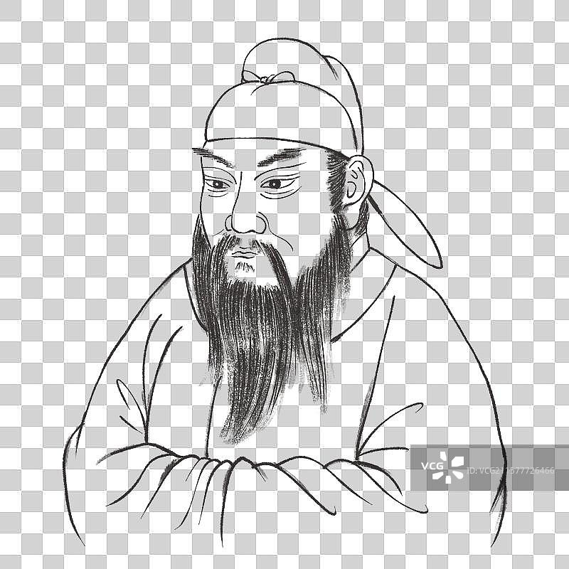 手绘水墨古风名人像狄仁杰线稿免抠元素图片素材
