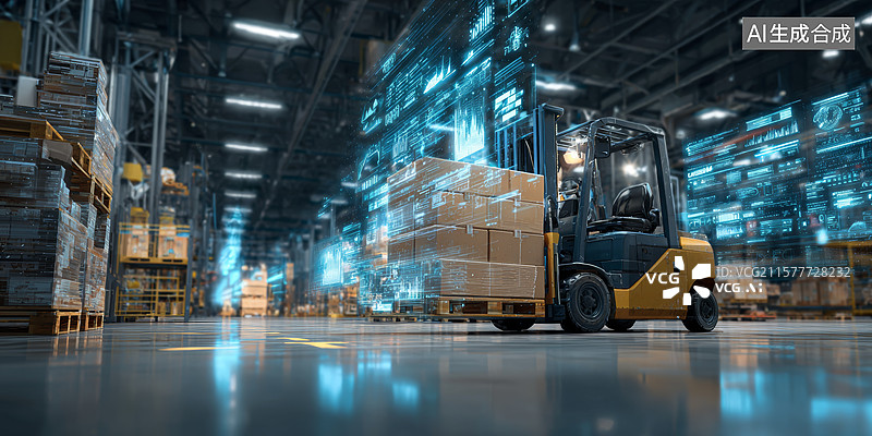 【AI数字艺术】智能仓储物流场景图片素材