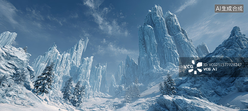 【AI数字艺术】冰雪覆盖的山脉图片素材
