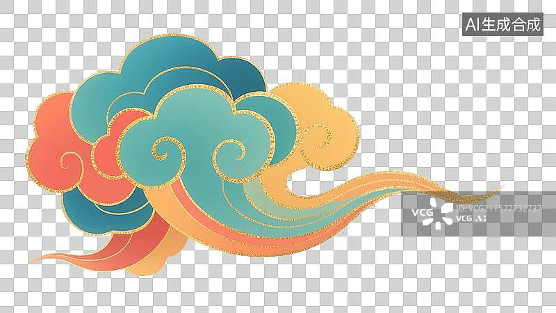 【AI数字艺术】金色祥云云纹国潮风云，免扣元素图片素材