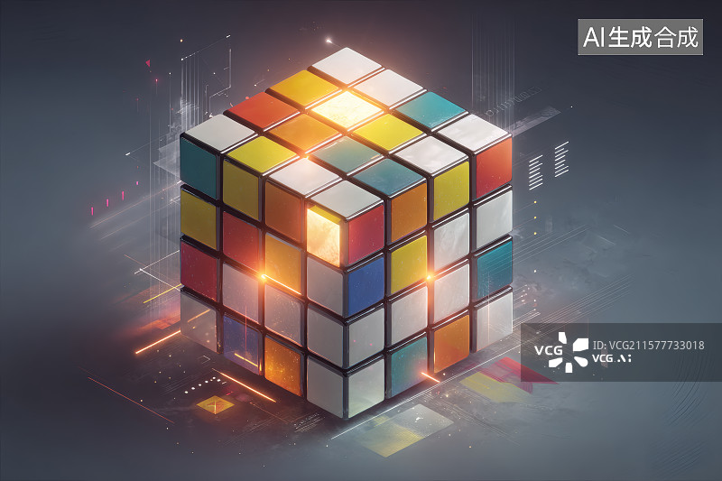【AI数字艺术】五彩的魔方，科技背景图图片素材