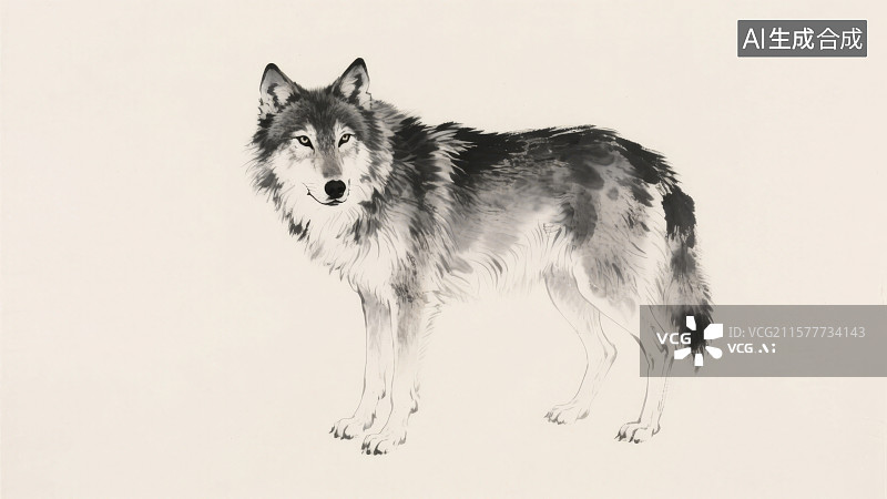 【AI数字艺术】水墨风野外食肉动物狼图片素材