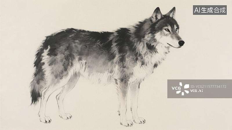【AI数字艺术】水墨风野外食肉动物狼图片素材
