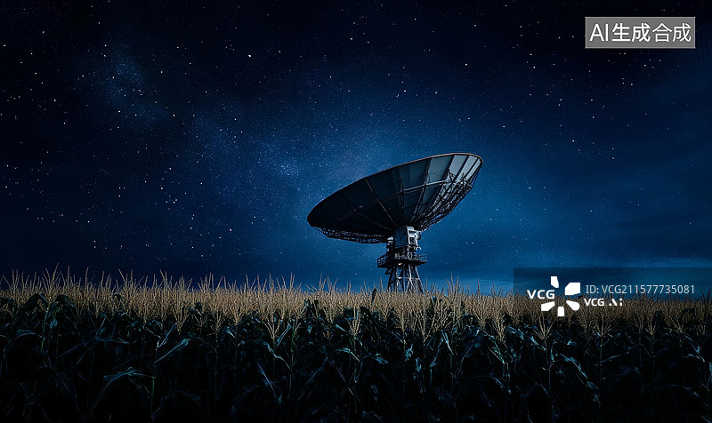【AI数字艺术】夜空下的观测站图片素材