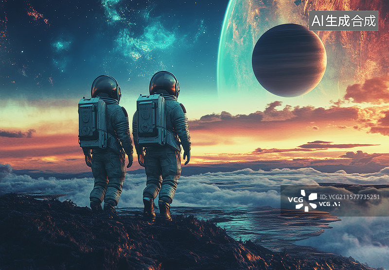 【AI数字艺术】星际探险者展望未来图片素材