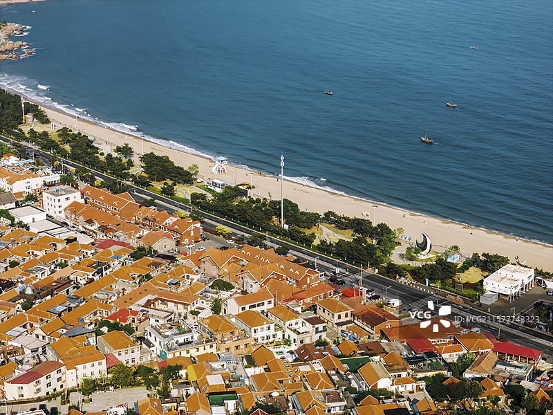 青岛崂山流清河沙滩航拍图片素材