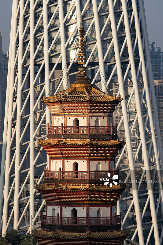 赤岗塔与广州塔同框图片素材