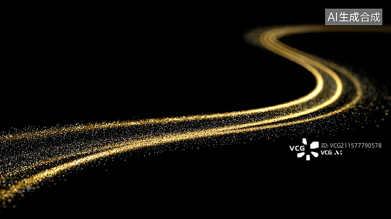 【AI数字艺术】金色光带在黑暗中蜿蜒流动图片素材