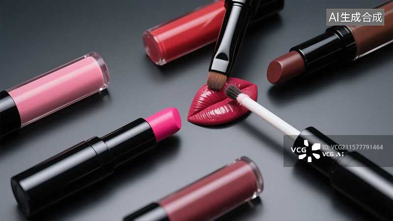 【AI数字艺术】美妆化妆品特写镜头，女性魅力，口红图片素材