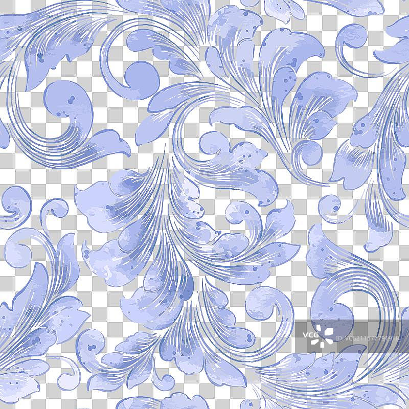 大马士革无缝水彩图案元素图片素材