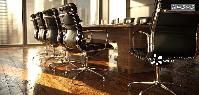 【AI数字艺术】现代会议室的黑色皮质椅子图片素材