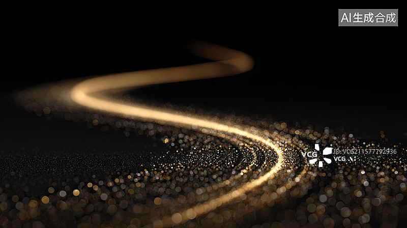 【AI数字艺术】金色光带在黑暗中蜿蜒图片素材